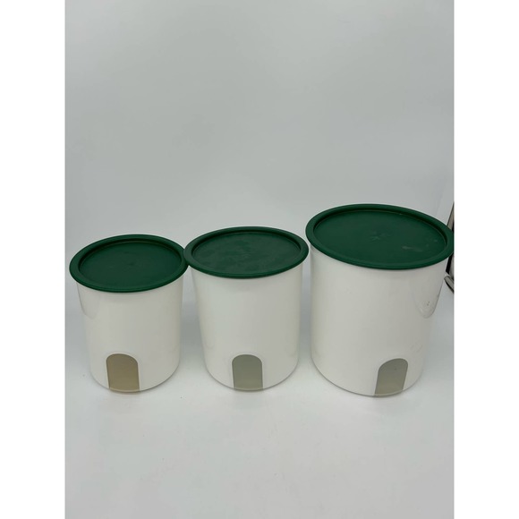 Tupperware Other - Set of 4 Vintage Tupperware Canisters One Touch White Green Lid Set 2418B